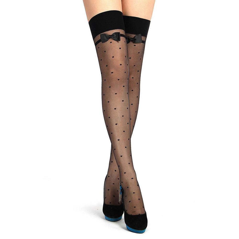 Jacquard Bow Tie Black Spot Stockings - Smoosh