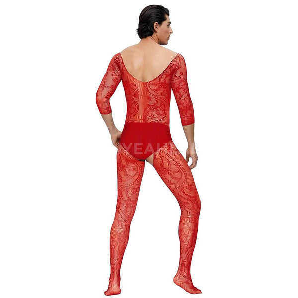 Male Bodystocking Crotchless 3/4 - Red - Smoosh