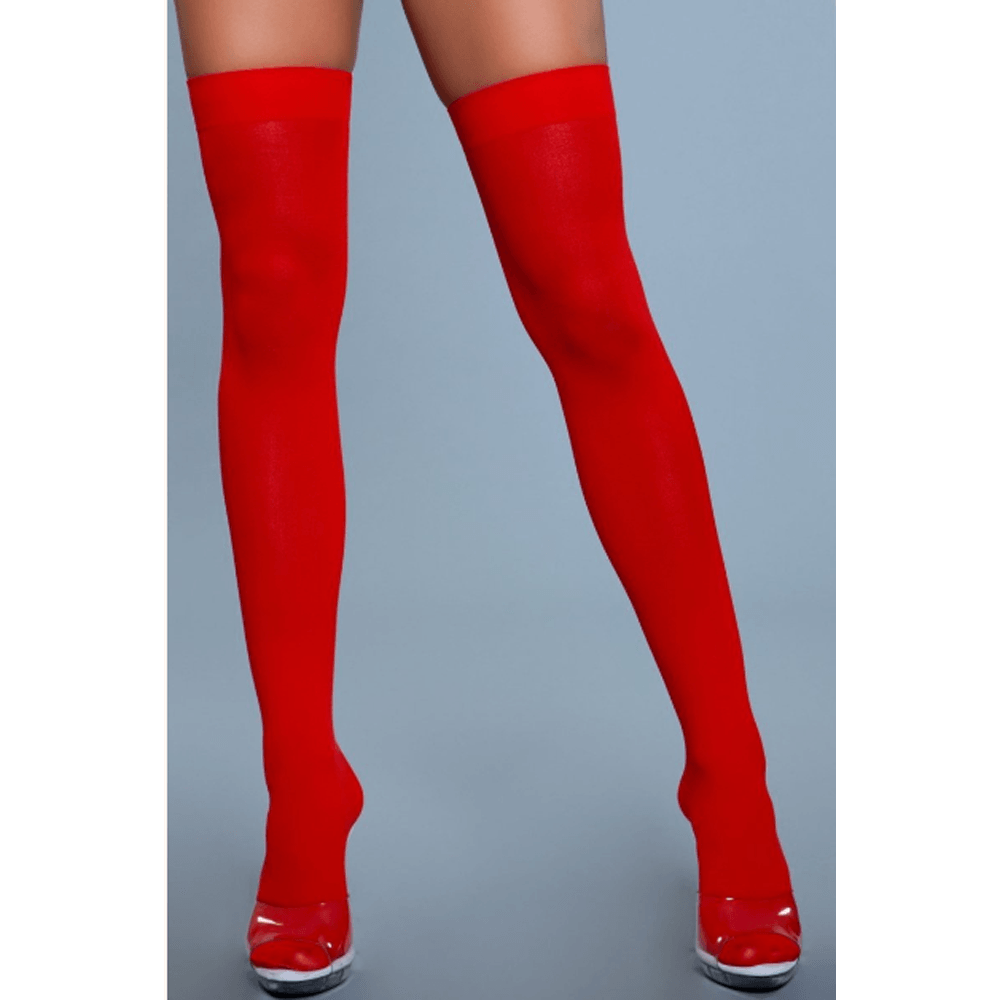 Opaque Nylon Thigh Highs - Red - Smoosh