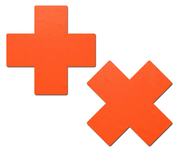 Plus X: Neon Orange Cross Nipple Pasties - Smoosh