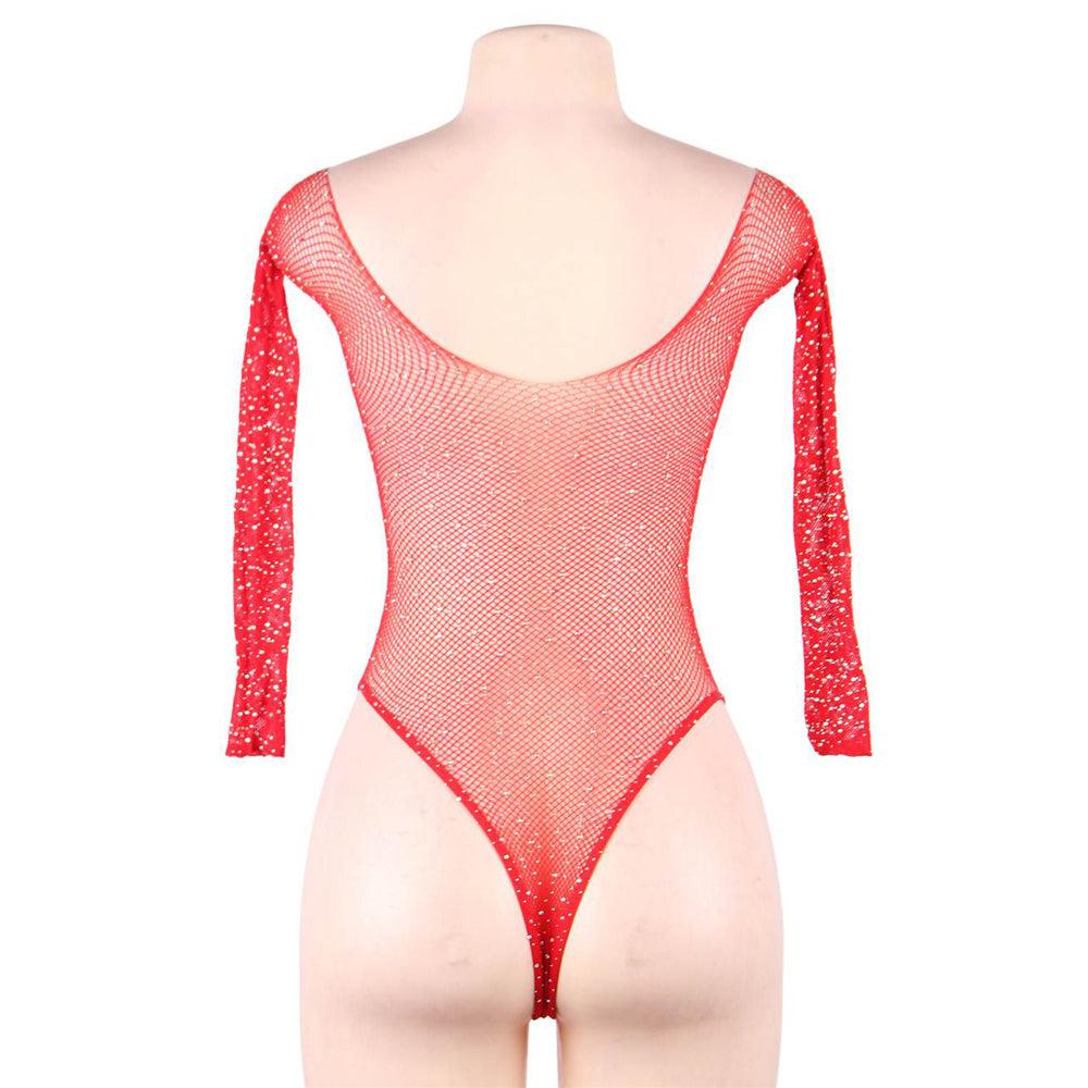 Red Fishnet Sparkle Bodysuit S/M - Smoosh