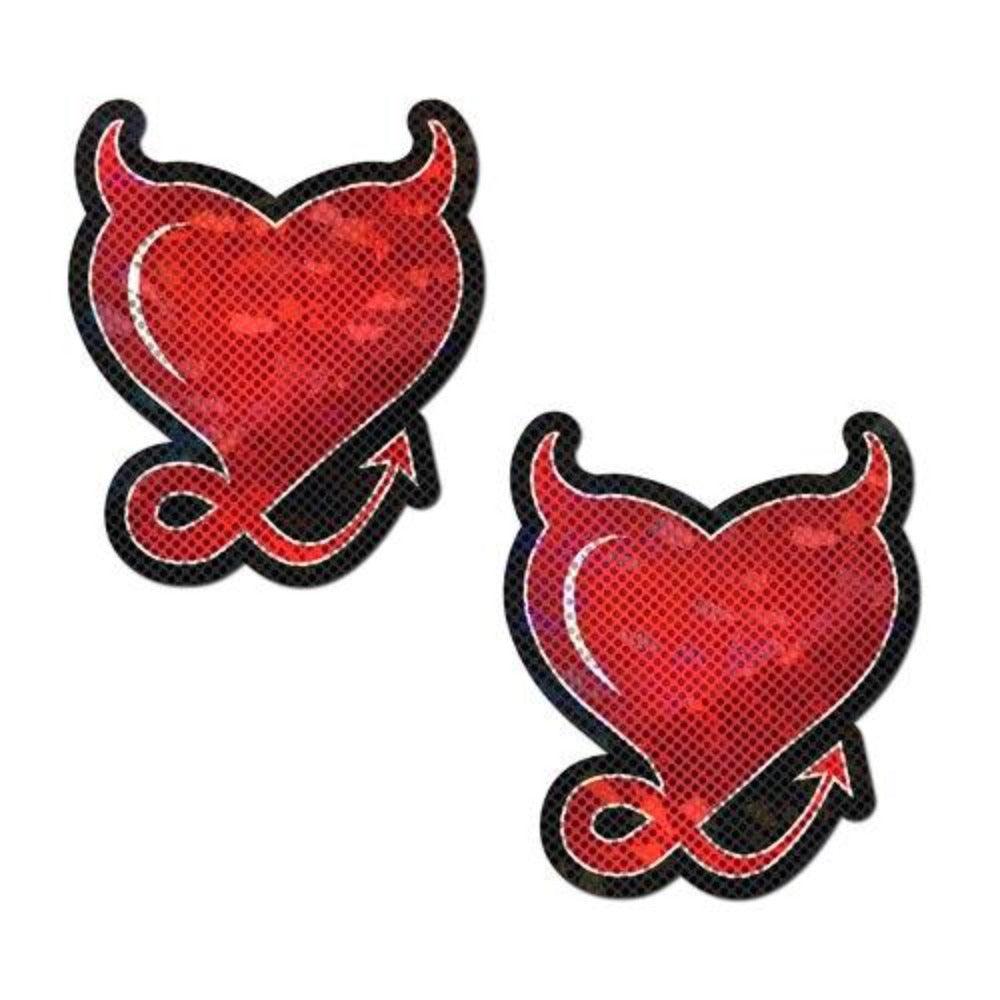 Red Glitter Hearts w Horns & Tail Pastie - Smoosh
