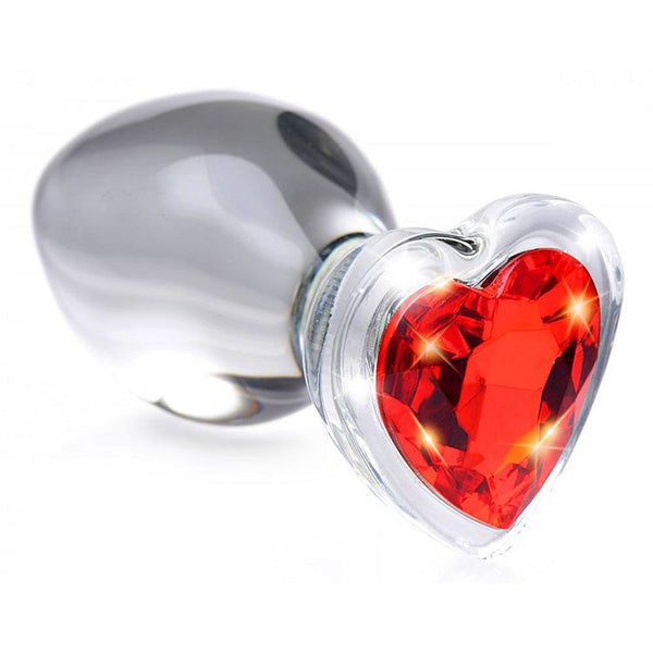 Red Heart Gem Glass Anal Plug - Medium - Smoosh