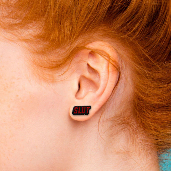 SLUT Earrings - Black & Red - Smoosh