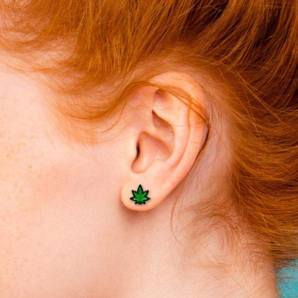 Weed Leaf Earrings - Sparkle Green - Smoosh