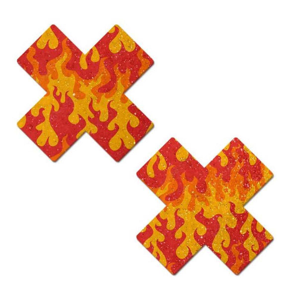'+ X Flaming Sparkle Cross Pasties * - Smoosh