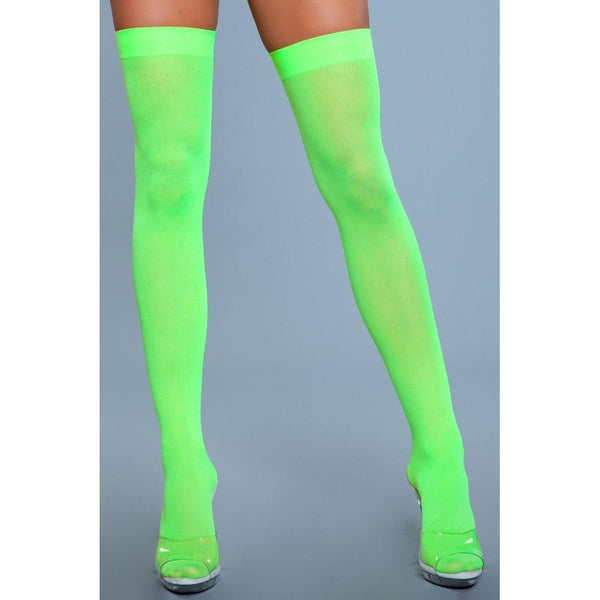 Opaque Nylon Thigh Highs - Neon Green - Smoosh