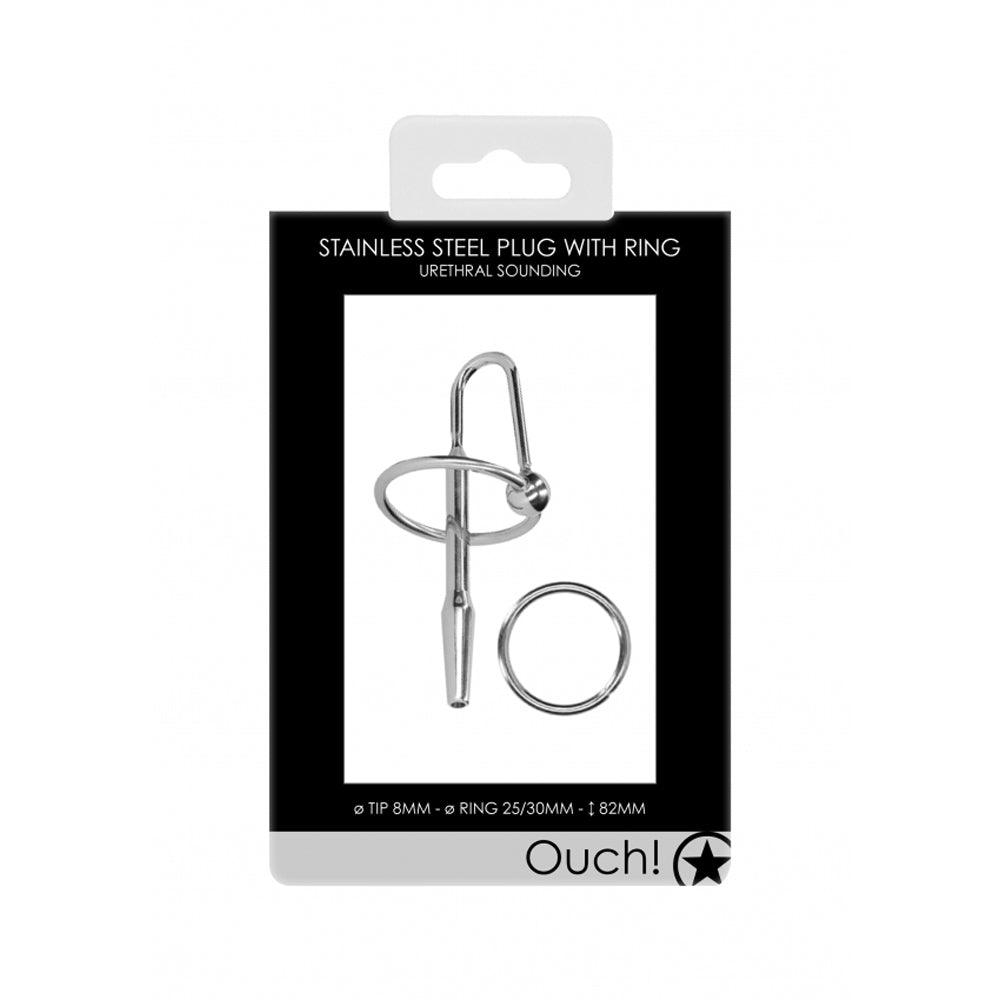 Ouch! Stainless Penis Plug w Glans Ring - Smoosh